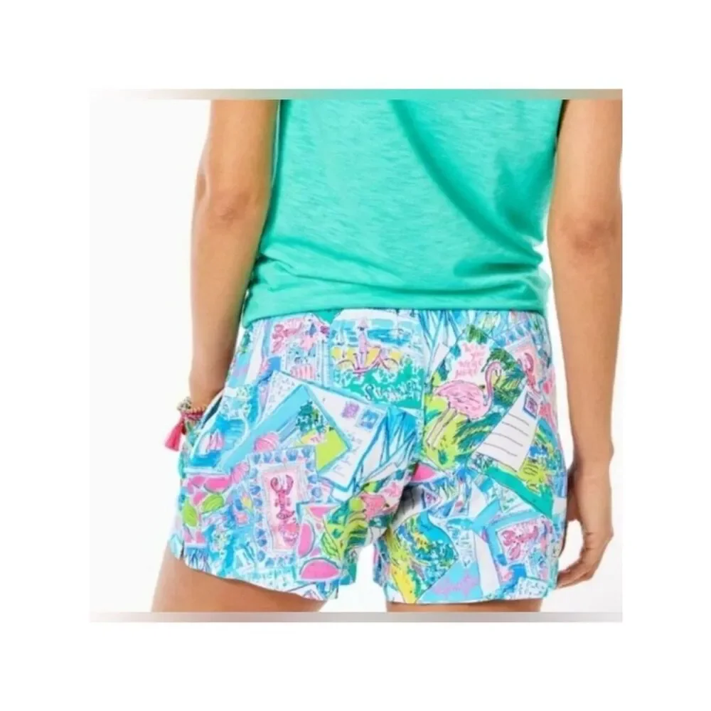 Lilly Pulitzer Callahan Stretch Shorts 10 Wish You Were Here 5” Travel Postcard - Picture 3 of 12